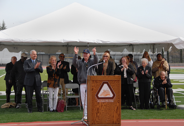 Merv Smith Accepts Applause from the Crowd at his 