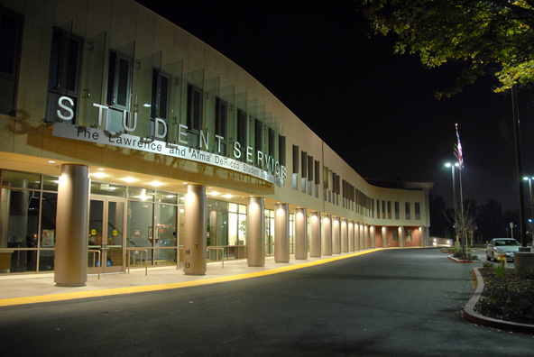 DeRicco Student Service Building at Night