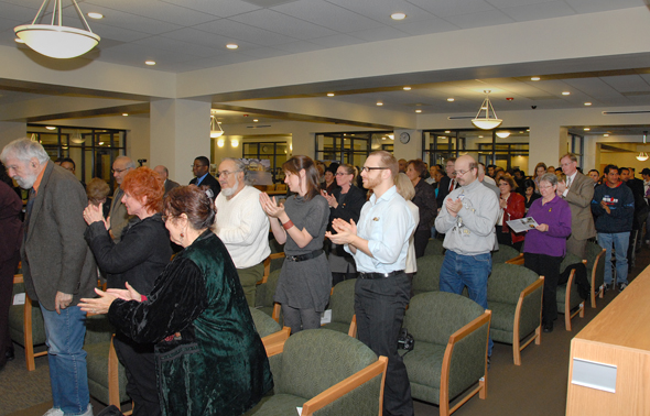 Standing ovation at the Goleman Library ribbon cutting ceremony.