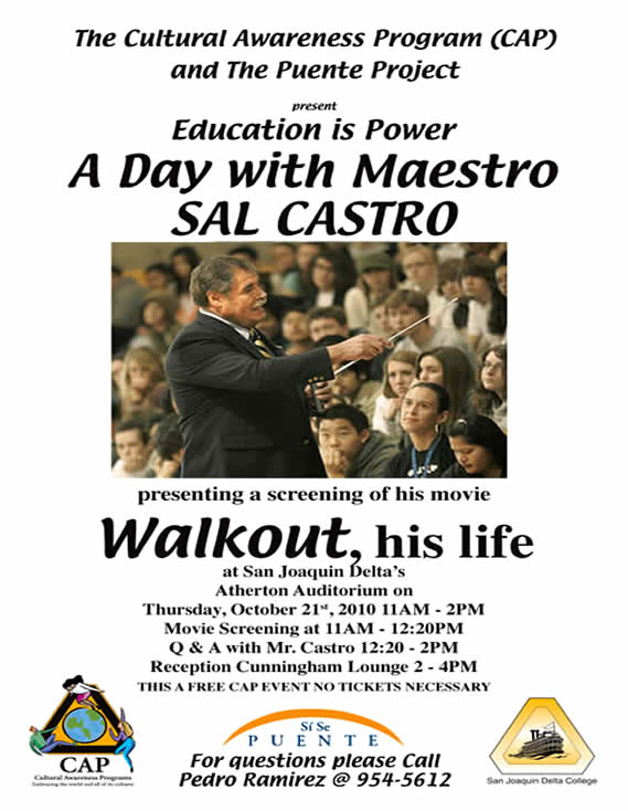 Sal Castro at Delta College, Oct. 21st. Free to the Public!