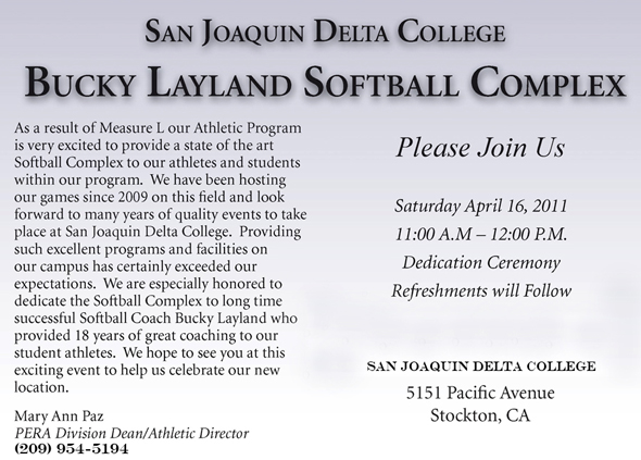 Layland Softball Field Invitation & Info