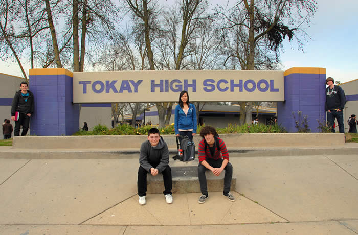 Tokay High Passport to College Students pose at the school's entrance.