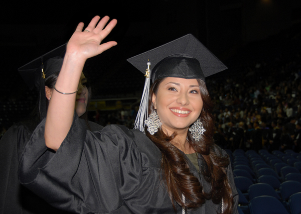 Waving Student at 2011 Commencement