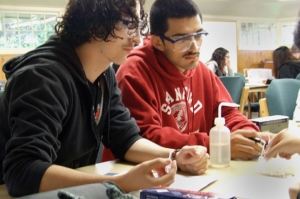 Alexis Buz and Rodrigo Tellez take part in the Chemistry Challenge.