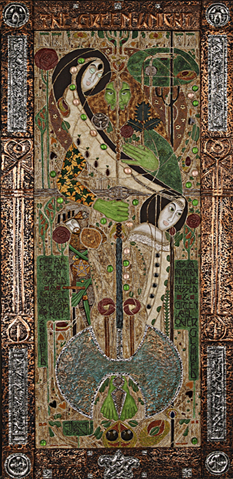 CJ Hurley - mixed media painting - "Sir Gawain and the Green Knight"