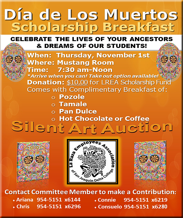 Day of the Dead Scholarship Breakfast, Nov. 1, Delta College Mustang Room, 7:30am - 12pm