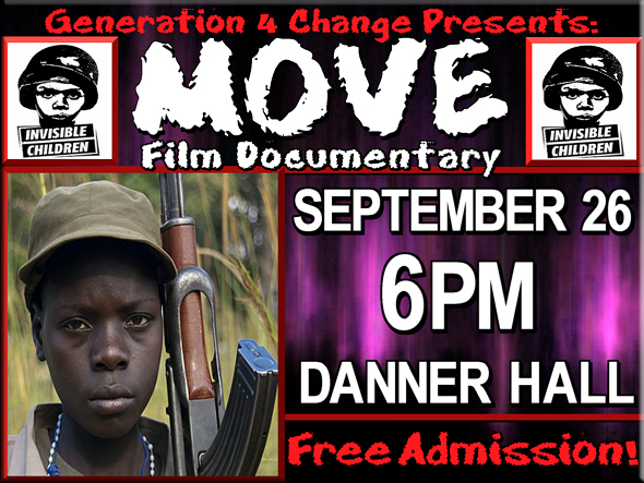 MOVE documentary, sequel to KONY 2012, Sept. 26, 6pm, Danner Hall