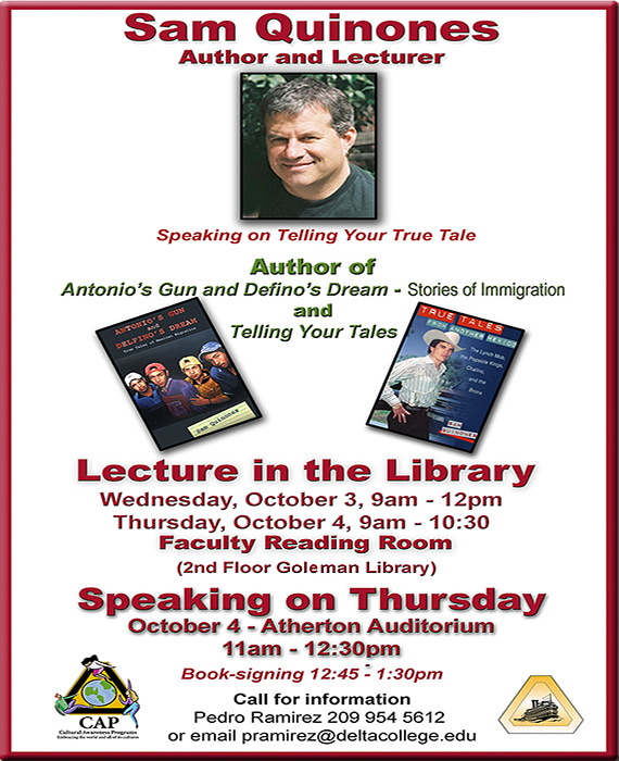 Author Sam Quinones Visits Delta College, Oct. 3 & 4. True Tales: An Experiment in Storytelling.