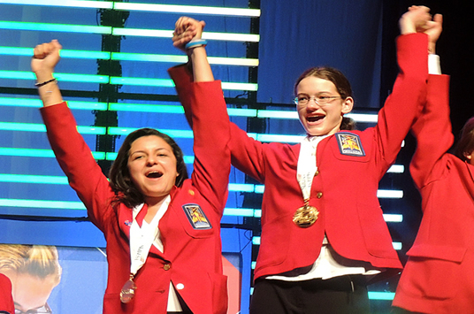 (L-R) Brenda Perez and Renata Zapara take Gold at the SkillsUSA National Championships in Kansas City, Mo.