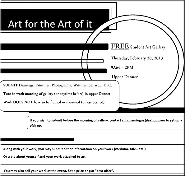 Art for the Art of It Event - Feb. 28 9am - 2pm Upper Danner