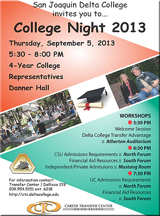 College Night 2013, Thursday, Sept. 5, 5:30 - 8pm, Delta Campus