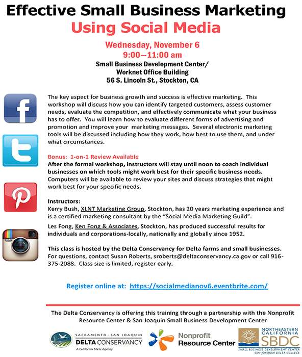 SBDC Social Media & Business Marketing Workshop, Nov. 6 209-954-5089