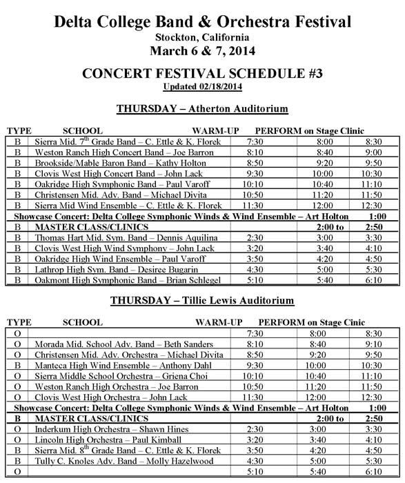 Band & Orchestra Schedule - Thursday, March 6