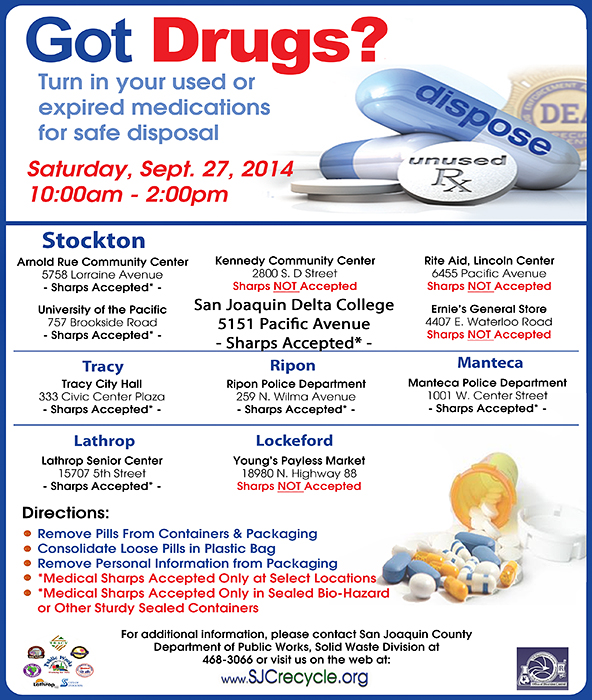 Expired Medication Events - Sat., Sept. 27 at Delta College C-1 Lot, 10am - 2pm.