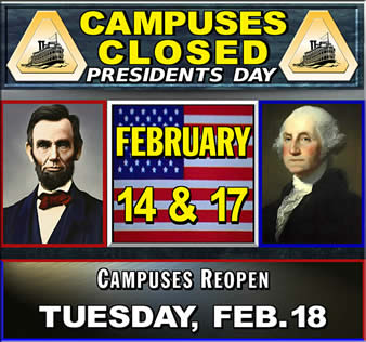 Campuses Closed for Presidents Day, Feb. 14 & 17