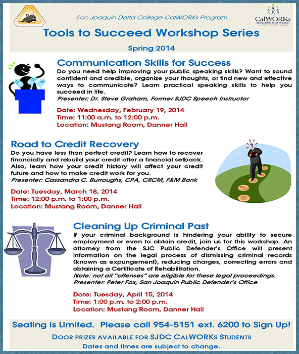 CalWORKs Tools to Succeed Workshops for Spring