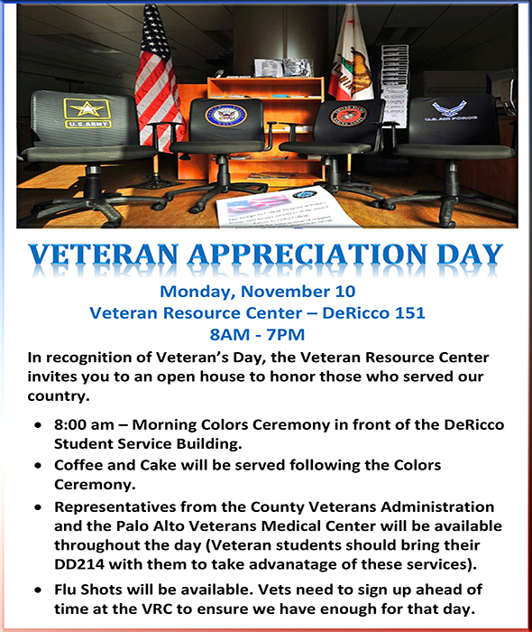 Veteran Resource Center Veterans Appreciation Day, Mon., Nov 10, 8am - 7pm