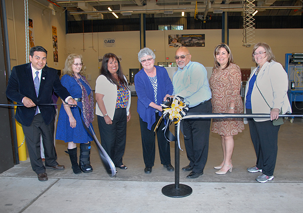 Superintendent/President Dr. Kathy Hart and Delta College Trustees cut the ceremonial ribbon dedicating the Shima Expansion Project