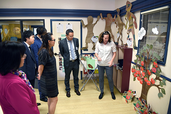 Early Childhood Ed professor Angela Beyer gives the group a tour of Delta's Child Development Center.