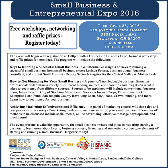 Small Business Entrepreneurial Expo, April 26 at Delta College