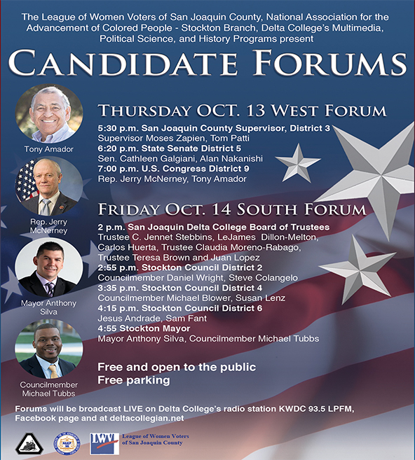 Delta College Hosts Candidate Forums, Thursday Oct. 13 & Friday, Oct. 14