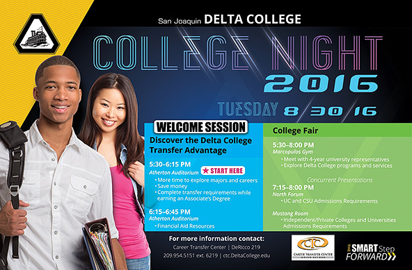 College Night, Tue. Aug. 30, 5:30pm at Marcopulos Gym.