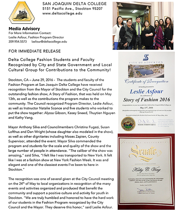 Fashion Program recognized by City of Stockon & State