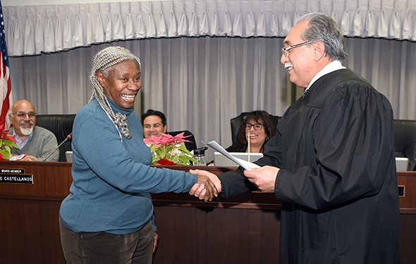 Delta College Trustee Jennet Stebbins renewed her oath from Judge Jose L. Allva