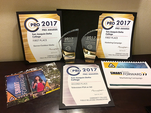 Delta College marketing team's Community College Public Relations Organization (CCPRO) awards for 2017!