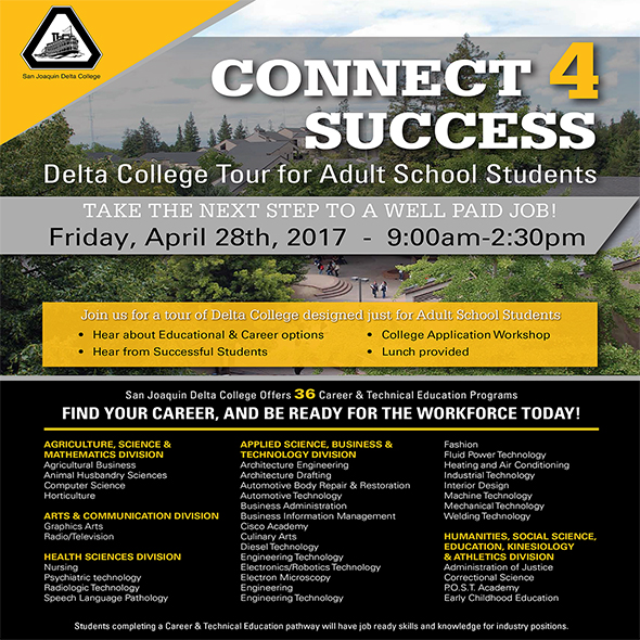 Connect 4 Success Delta College Campus Tour, April 28.