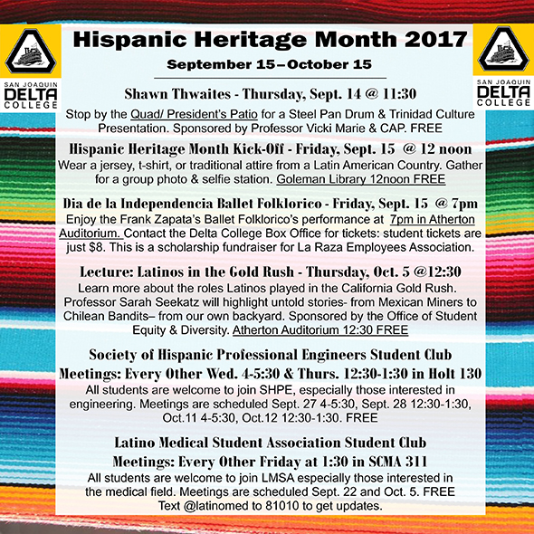 Delta College Hispanic Heritage Month Events, Sept. & Oct.