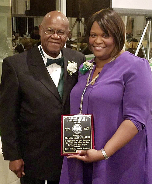 (L-R) Bobby Bivens, President, Stockton Branch NAACP; Dr. Lisa Cooper Wilkins