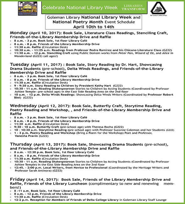 National Library Week and National Poety Month Schedule of Events