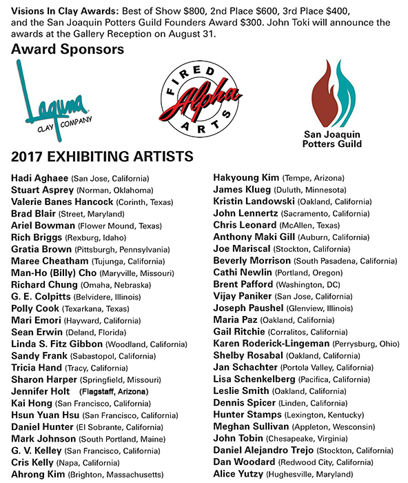 Visions in Clay 2017 show artists list.